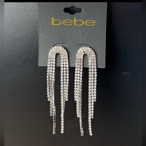 Bebe Earrings Chandelier Drop 3” Silver - Faux Diamonds/ Faux Crystals Sexy